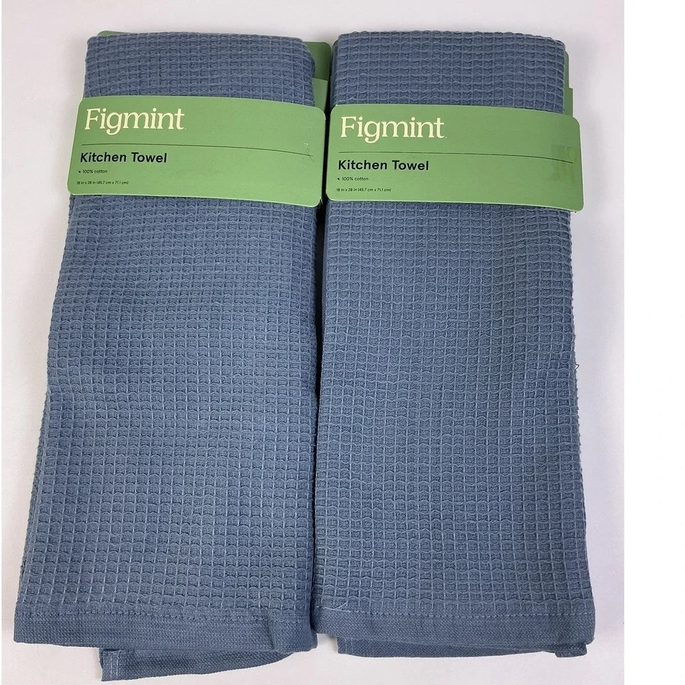 Figmint Kitchen Towels Waffle Weave Blue Set‎ of 2 18x28 100% Cotton